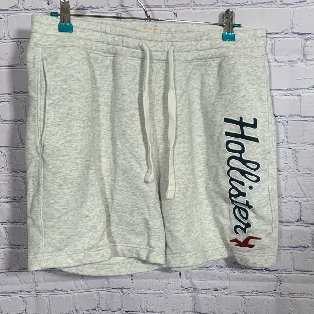 Hollister Mens Y2K Sweatshorts Gray L 90s Casual Athleisure Spellout Loungewear